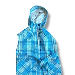 BAUM UND PFERDGARTEN Plaid Vest Jacket Button Up Front Pockets Med Blue White
